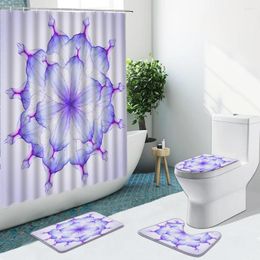 Shower Curtains Purple Render Flower Bathroom Set Curtain Non-Slip Rugs Flannel Toilet Cover Bath Mat With Hooks Indoor Decor Washable
