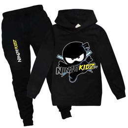 Roupas Conjuntos de roupas Ninja Meninos Conjunto de roupas da primavera e outono Capuz de moda Ninja Kidz Hoodie Conjunto de camisetas infantis e meninas Sportswearl240513