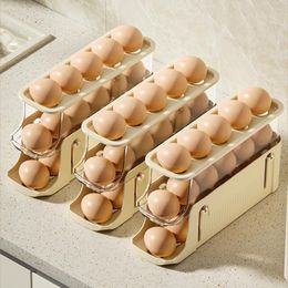 Kitchen Storage Automatic Rolling Egg Tray Organiser Holds 17 Eggs Refrigerator Roller Fridge Container For Dining Table