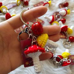 Decorative Figurines Handmade Knitted Mushroom Keychain Mini Hand Handbag Pendant Cute Keyrings For Car Keys Bag Accessories