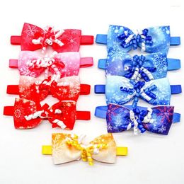Dog Apparel 50pcs Wholesale Bows Pet Bowtie With Ribbon Grooming Winter Snowflake Adjustable Holiday Collar For Small Supplies