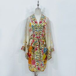 womens dress silk floral printed long sleeved v neck mini dress