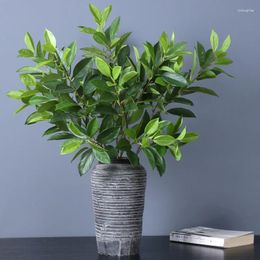 Decorative Flowers Indoor Plants With Single Branch Three Forks Artificial Green Leaves Branches Study Rooms Floral Art