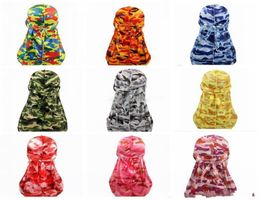 Miltary Camouflage Silky Durag Colourful Premium 360 Waves Long Tail Durags Hiphop Caps for Men and Women High Quality Durag6303403