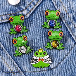 Brooches 2024 Korean Fashion Jewellery Cartoon Cute Enamel Pin Metal Crystal Rhinestone Crown Frog Set For Women Girls