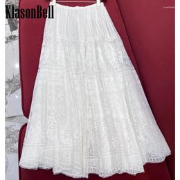 Skirts 4.6 KlasonBell Sweet Temperament Bow Pattern Lace Mesh Skirt Women Elegant All-match Silk Lining Midi