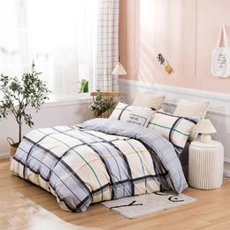Bedding Sets Cotton Set Duvet AB Double Sided Design Lattice 1Quilt Cover 1Flat Sheet 2 Pillowcase 200x230 Cm