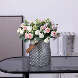 Decorative Flowers 1PC 30cm Artificial Flower Silk Rose White Eucalyptus Leaves Peony Bouquet Fake For Wedding Table Party Vase Home Decor