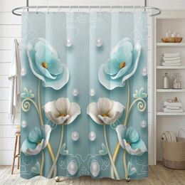 Shower Curtains Elegant Flower White Pattern Curtain With Hooks Machine Washable Bathroom Partition Bath Decor Window
