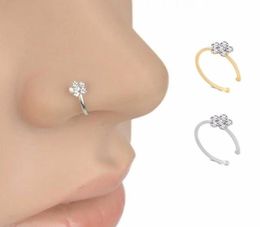 Small Thin 5 Clear Crystals Flower Charm Nose Silver Hoop Stud Ring Jewelry CNE Fast for 1927900