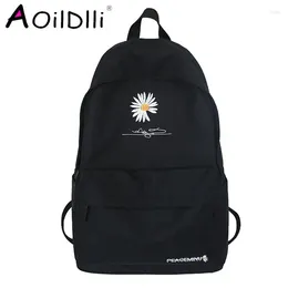 Backpack Teen School Bag For Girls Women Printing Bookbags Middle Student Schoolbag Large Black Cute Flowers Nylon Bagpack