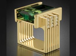 14K Yellow Gold Emerald Jewelry Ring for Women Rectangel Green Topaz Emerald Anillos Bizuteria Gemstone 14K Gold Fahsion Ring7899789