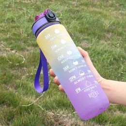 Water Bottles 1L Bottle Gradient Color Motivational Sports With Time Marker Leak-proof Cup For Office Gym Outdoor