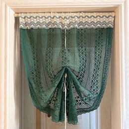 Curtain Boho Sheer Valance Crochet Lace Tie-Up Roman Balloon With Hollow Knitted Farmhouse Kitchen Cafe Window Treatment