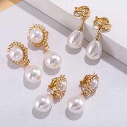 Stud Classic High Quality Big Simulated Water Drop Pearl Clip On Earrings Without Piercing for Women Wedding Party Ear Clips Gift J240513