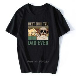Men's T-Shirts Vintage Best Shih Tzu Dad Ever Dog T-Shirt Men Cotton Tshirt Funny Ts Strtwear Harajuku T240510