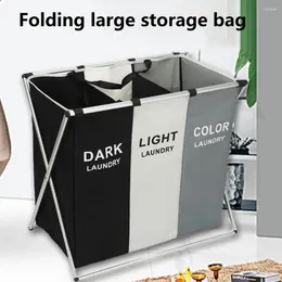 Laundry Bags Hamper X-shaped Frame Design Large Capacity Clear Print Multi-Functional 2/3 Girds Oxford Cloth Dirty Basket