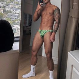 Underpants Leopard-print High-fork Men;s Briefs Nylon Sexy Low Waist Hip-lifting Sports Fitness Fashion