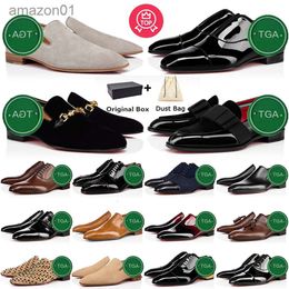 Red Bottoms Shoes Luxury Men Dress Shoes Loafers Sneakers Suede Patent Leather Rivets Slip On Business Party Sneakers Wedding Platefor YHR