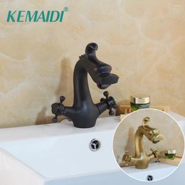 Kitchen Faucets KEMAIDI Antique Brass Mixer Black Bathroom Basin Faucet Luxury Sink Tap Deck Mounted &Cold