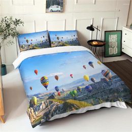 Bedding Sets 3d Print Colorful Tot Air Balloon Pattern Double Bedspread With Pillowcases Decorative Home Textiles Soft Warm Duvet Cover