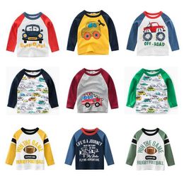 T-shirts 2023 Spring Children Boys Long Sleeve T-Shirts Cartoon Printed Car Little Boys Tops 2-8 Years Kids Baby Boy Tees Toddler Clothes T240509