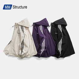 Spring Varsity Jacket WaterProof Hooded Outdoor Solid Colour Couple jacket Outerwear Fashion Casual Mens Clothing 240423