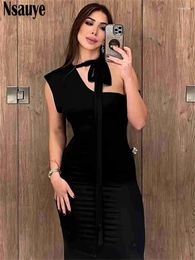 Casual Dresses Sexy Women Black Lace Up Party Evening Elegant Fashion Dress Night Club Ladies Clothes Midi Bodycon Off Shoulder