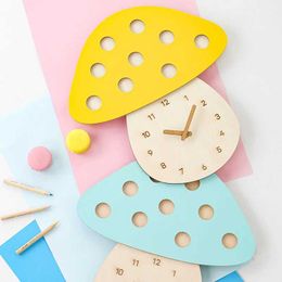 Wall Clocks Children Cartoon Clock for Bedroom Decoration Ultra-quiet Wooden Wall Clock Cute Creative Mushroom Clocks for Child Gift