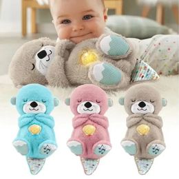 Baby Breathing Bear Baby Soothing Otter Plush Doll Toy Baby Soothing Music Sleep Companion Sound and Light Doll Toy Gifts 240509