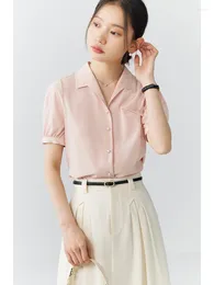 Women's Blouses ZIQIAO Petite Minimalist Temperament Lapel Short Sleeved Shirt 2024 Summer Pink Casual Loose Top 24ZQ92062