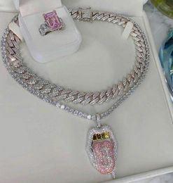 14K Copper Tongue Iced Out Bling 5A CZ Sexy Mouth Pendant 336g 24inch Necklace Dollar Symbol Micro Pave Cubic Zirconia NEU44 Wome4693368