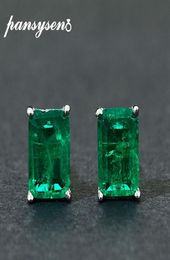 PANSYSEN Vintage Solid 925 Sterling Silver Emerald Gemstone Stud Earrings for Women Anniversary Party Gift Christmas Earrings CX204724197
