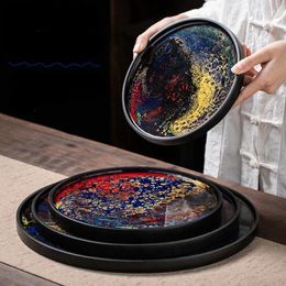 Tea Trays Chinese Antique Lacquer Round Dry Brewing Tray Set Pot Bearing Table