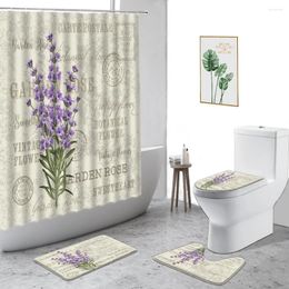 Shower Curtains Romantic Lavender Curtain Set Bath Mat Rug Flowers Bathroom Anti-skid Toilet Lid Cover Home Decor Cloth