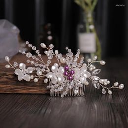 Hair Clips Silver Colour Crystal Flower Pearl Combs Women Ornaments Bridal Tiara Jewellery Wedding Accessories Headpiece