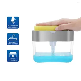 Liquid Soap Dispenser Pump Sponge Caddy Creative Kitchen 2-in-1 Manual Press