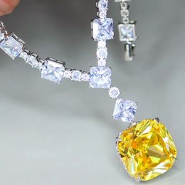 KQDANCE Luxury 20mm Large Square Blue Pink Yellow Green Stone Lab Emerald Sapphire Diamond Tennis Chain Necklaces Women Jewelry 240507