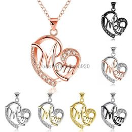 S925 Solid Sterling Silver Pendant Necklace Women I Love You MOM Heart Crystal Necklace for Mother's Day Gift Christmas Jewellery