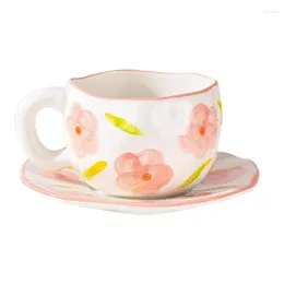 Coffee Pots Tea Cup And Saucer Set Irregular Shape & Sets Flower Mug Cute Creative Design With Wide Body