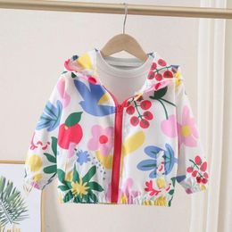 Jackets 3-9Y Children Spring Autumn Girls Coats Hooded Zipper Print Loose Casual Fashion Windproof Kids Outerwear Clothes Hw31