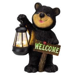 Juegoal Garden Bear with Solar LED Lantern, Illuminated Welcome Sign, Courtyard Art, Fantastic Statue Large Sculpture Lighting, Outdoor Spring Decoration Lawn,