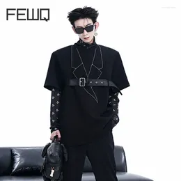 Men's T Shirts FEWQ Personality Tees 2024 Summer Niche Design Shoulder Pad Short Sleeve American Retro Style Senior Sense T-shirt 24X9080