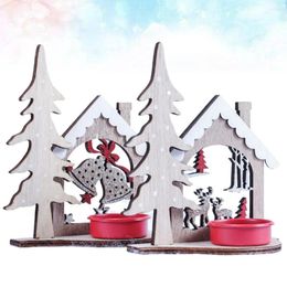 Candle Holders 2pcs Wooden Christmas Candlestick Exquisite Holder Creative Stand Chic Desktop Adornment For Home Party (Bell Patt