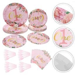Disposable Dinnerware Pink Decorationsations Girls 1st Birthday Decoration Paper Cup Party Supplies Baby