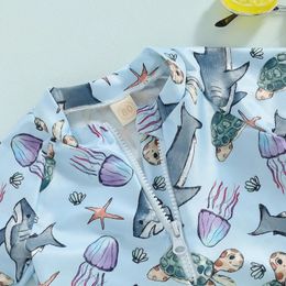 Clothing Sets Toddler Boys Swimsuit Sun Protection Long Sleeve Crewneck Ocean Animal Whale Print Zipper Swimwear