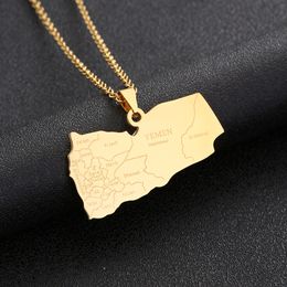 Pendant Necklaces Cazador Stainless Steel Yemen Map Necklace Jewellery 2023 Arabic Country City Geography Chain For Women Men Gift