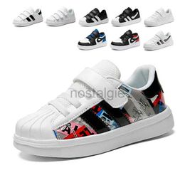 Sneakers Versatile Street Dance Style Childrens Sports Shoes Graffiti Classic Shell Toe Childrens Sports Shoes White Shoes d240513