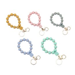 New simple silicone bracelet keychain rhinestone interval decorative bead silicone beaded bracelet