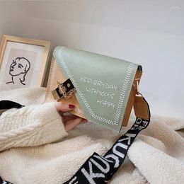 Shoulder Bags 2024 Fashion Korean Version Versatile Personalized Buckle Small Square Bag Wide Strap Letter